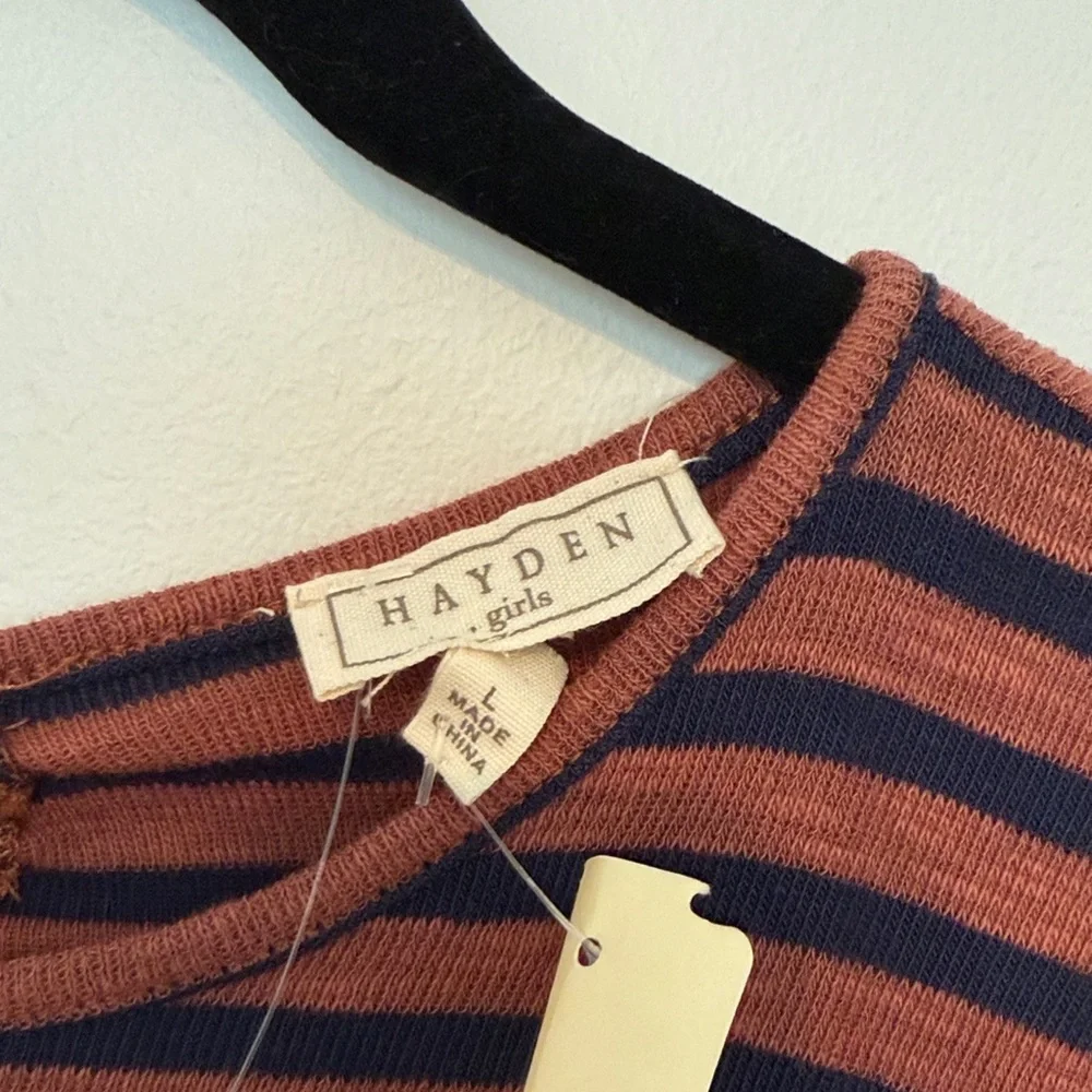 Hayden Girls Large Striped 3/4 Sleeve Keyhole Back NewTop Rust Navy G6626VM
